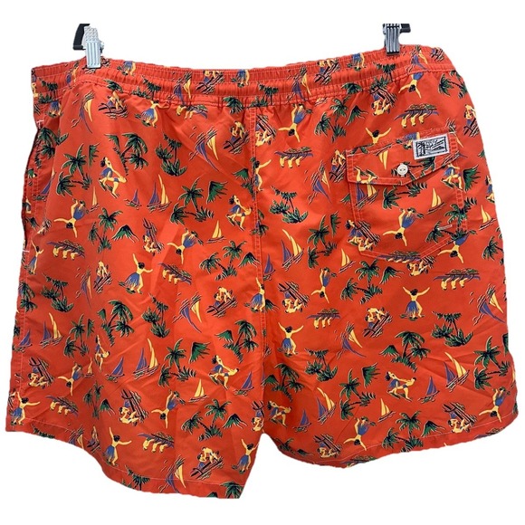 Polo Ralph Lauren Swim Trunks Orange 3XB Big All Over Print Beach‎ Hawaiian Hula